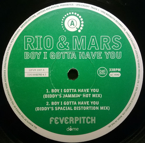 Rio & Mars : Boy I Gotta Have You (12")