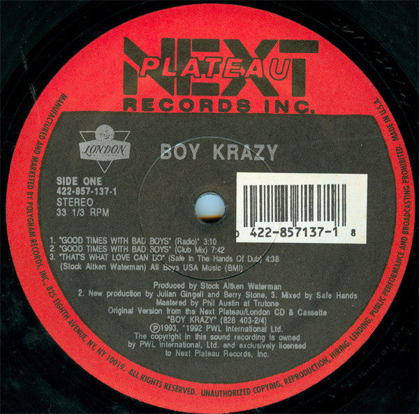 Boy Krazy : Good Times With Bad Boys / That's What Love Can Do (12")