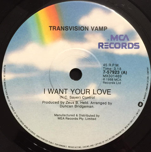 Transvision Vamp : I Want Your Love (7", Single)