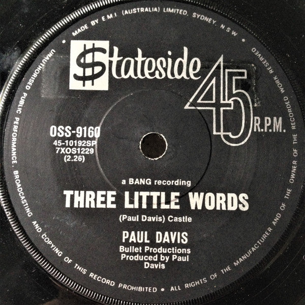 Paul Davis (3) : A Little Bit Of Soap (7", Single)