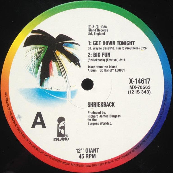 Shriekback : Get Down Tonight (12", Single, Ltd)