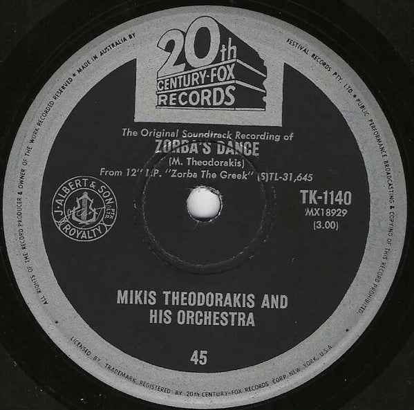 Mikis Theodorakis And His Orchestra : Zorba's Dance (7", Single)