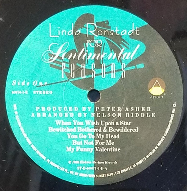 Linda Ronstadt With Nelson Riddle And His Orchestra : For Sentimental Reasons (LP, Album, Spe)