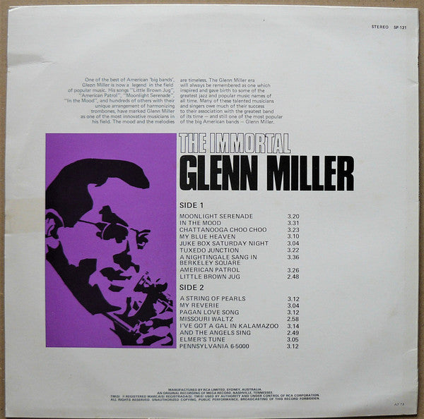 Glenn Miller : The Immortal Glenn Miller  (LP, Comp)