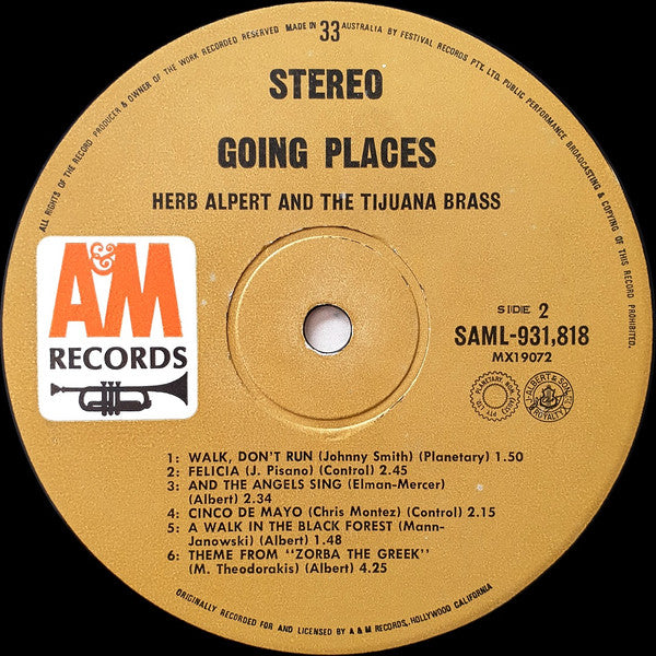 Herb Alpert & The Tijuana Brass : !!Going Places!! (LP, Album, RE)