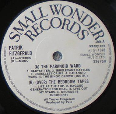 Patrik Fitzgerald : The Paranoid Ward (7", EP, Mono)