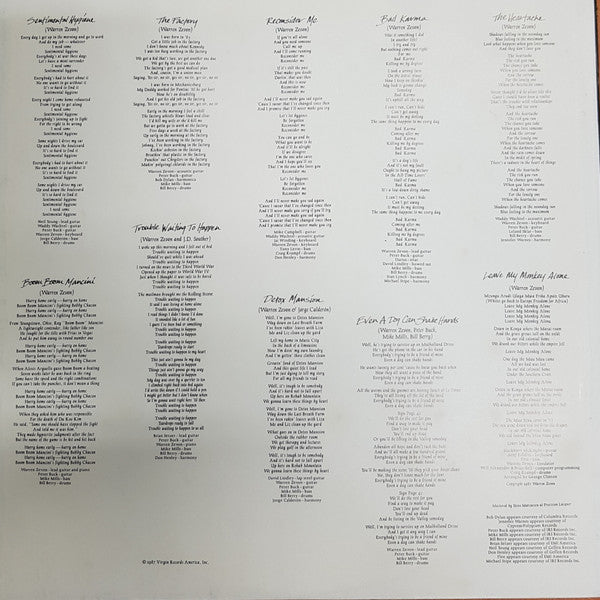 Warren Zevon : Sentimental Hygiene (LP, Album)