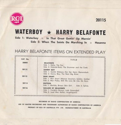 Harry Belafonte : Waterboy (7", EP)