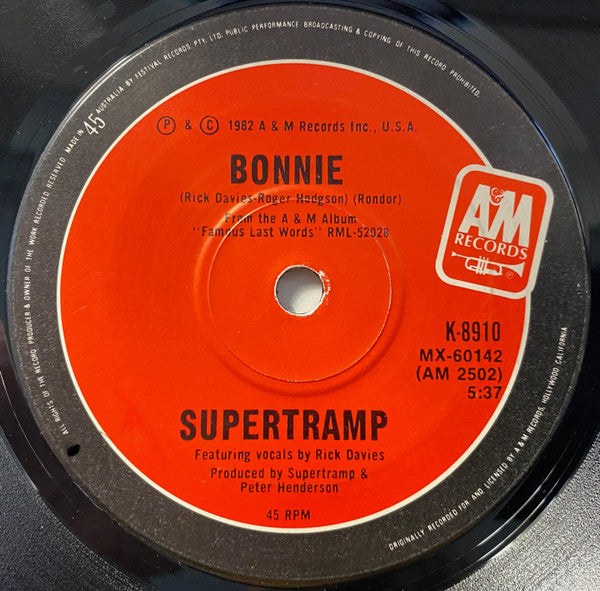 Supertramp : It's Raining Again (7", Single)