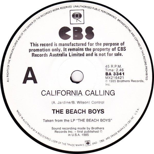 The Beach Boys : California Calling (7&quot;, Single, Promo)