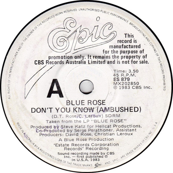 Blue Rose : Don't You Know (Ambushed) (7", Single, Promo)