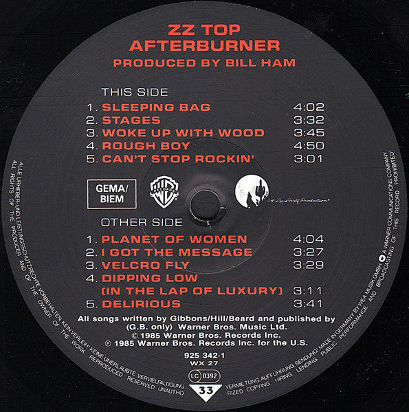 ZZ Top : Afterburner (LP, Album, Tel)