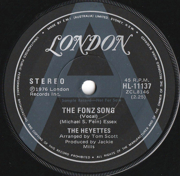 The Heyettes : The Fonz Song (7", Single, Promo)
