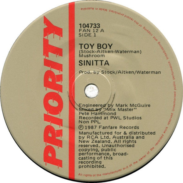 Sinitta : Toy Boy (7", Single)