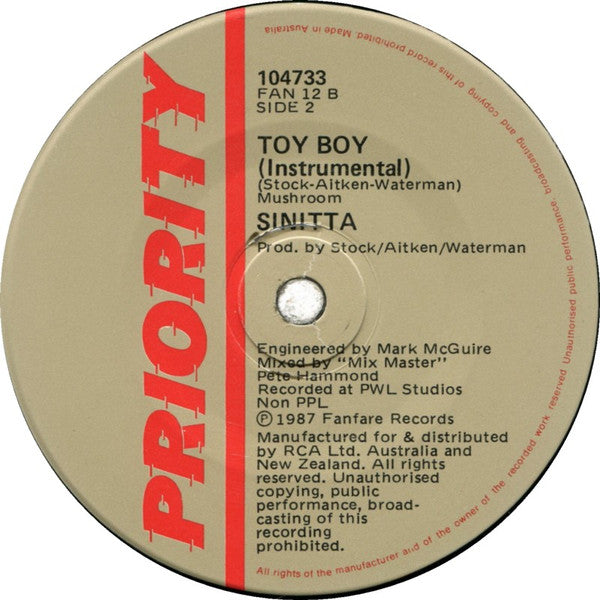 Sinitta : Toy Boy (7", Single)