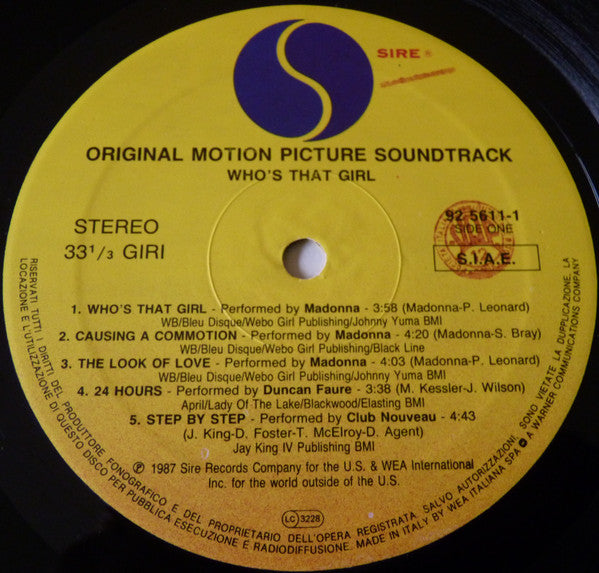 Madonna : Who's That Girl (Original Motion Picture Soundtrack) (LP, Album)