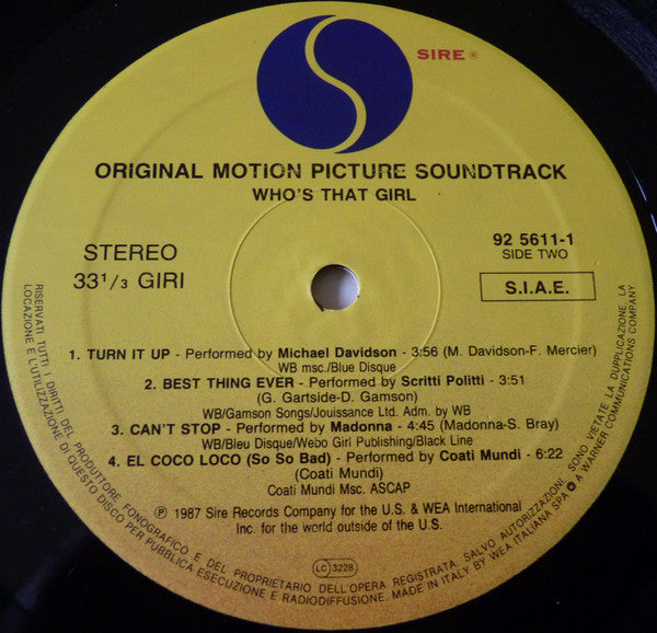 Madonna : Who's That Girl (Original Motion Picture Soundtrack) (LP, Album)