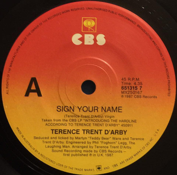 Terence Trent D&#39;Arby : Sign Your Name (7&quot;, Single)