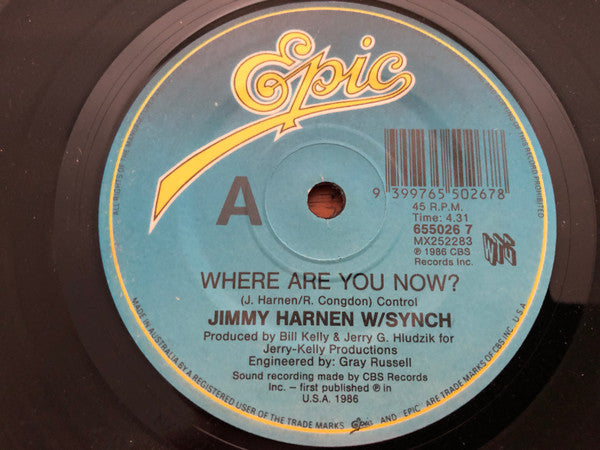 Jimmy Harnen  W/ Synch : Where Are You Now? (7", Single)