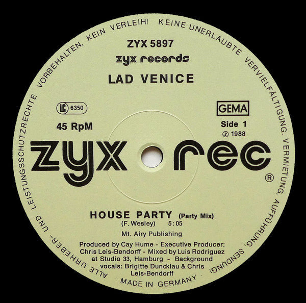 Lad Venice : House Party (12", Maxi)