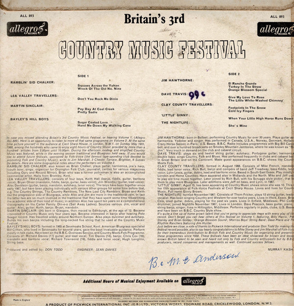 Various : Britain's 3rd Country Music Festival Volume 2 Live (LP)
