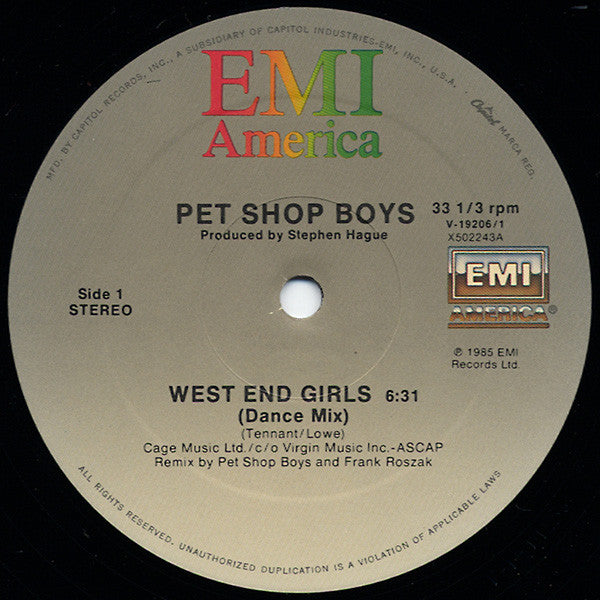 Pet Shop Boys : West End Girls (12", Single, Dan)