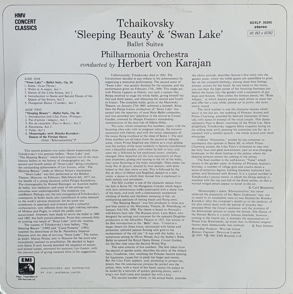 Pyotr Ilyich Tchaikovsky / Philharmonia Orchestra, Herbert von Karajan : Sleeping Beauty, Swan Lake Ballet Suites (LP)