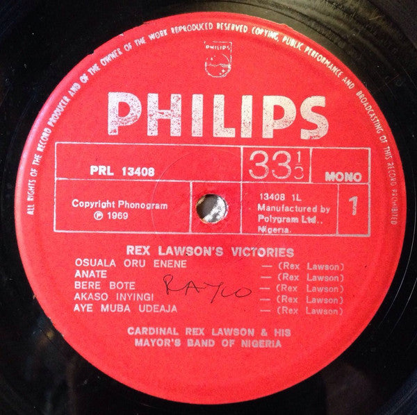 Cardinal Rex Jim Lawson & His Mayor's Band Of Nigeria* : Rex Lawson's Victories (LP, Comp, RE)