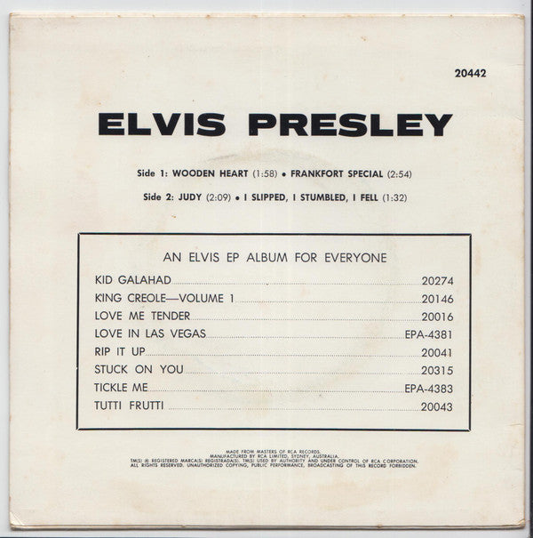 Elvis Presley : Wooden Heart (7", EP)