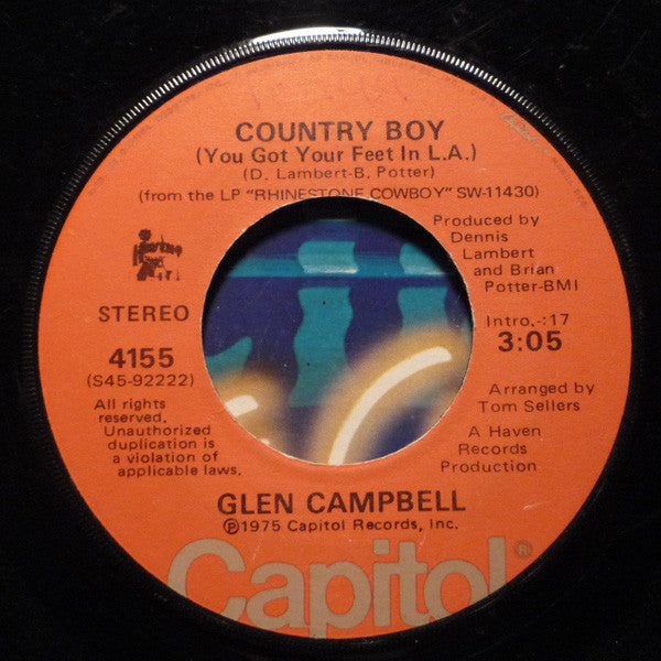 Glen Campbell : Country Boy (You Got Your Feet In L.A.) / Record Collector&#39;s Dream (7&quot;, Single, Win)