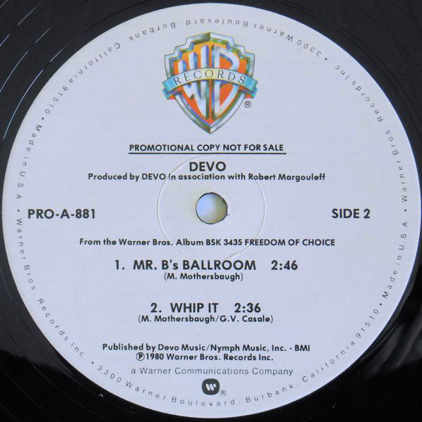 Devo : Gates Of Steel / Mr. B's Ballroom / Whip It (12", Promo)