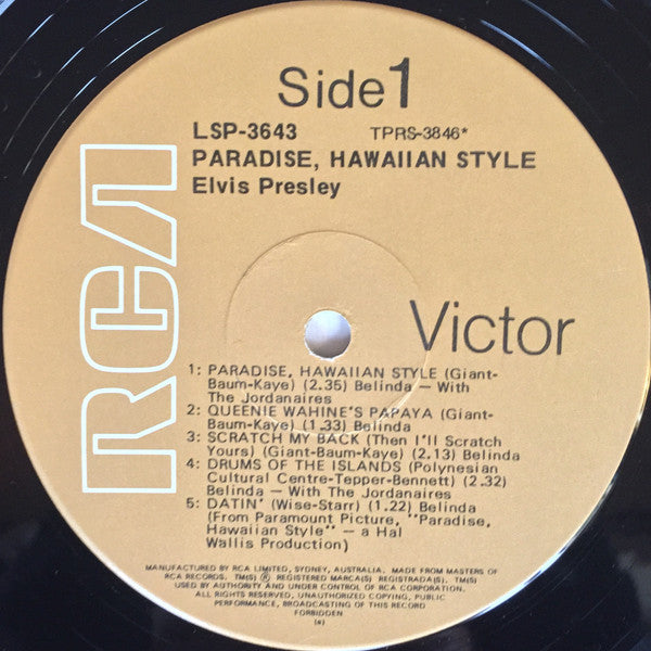 Elvis Presley : Paradise, Hawaiian Style (LP, Album, RE)
