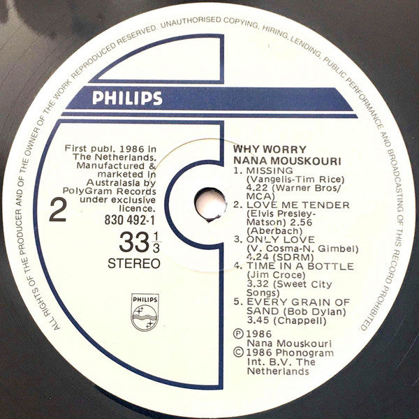 Nana Mouskouri : Why Worry (LP, Comp)