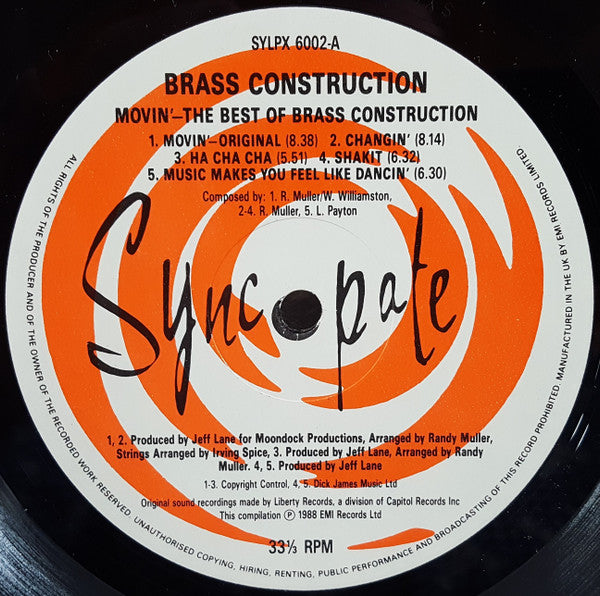 Brass Construction : Movin' The Best Of Brass Construction (LP, Comp + 12", Single)