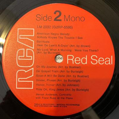 Marian Anderson With Franz Rupp : Spirituals (LP, Mono, RE)