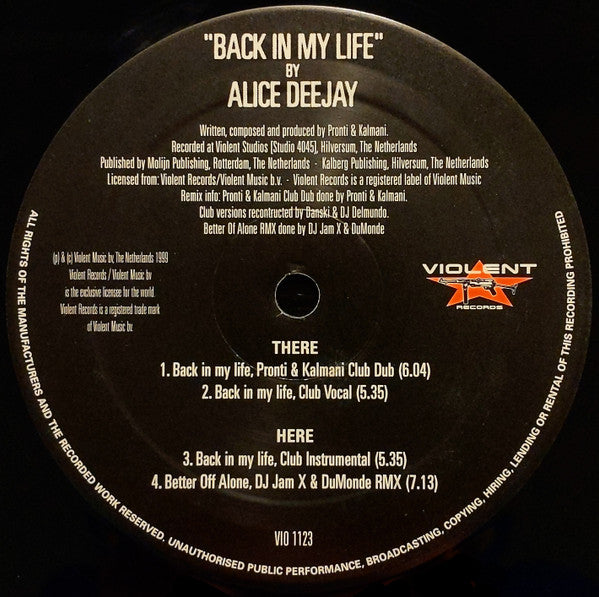Alice Deejay : Back In My Life (12")