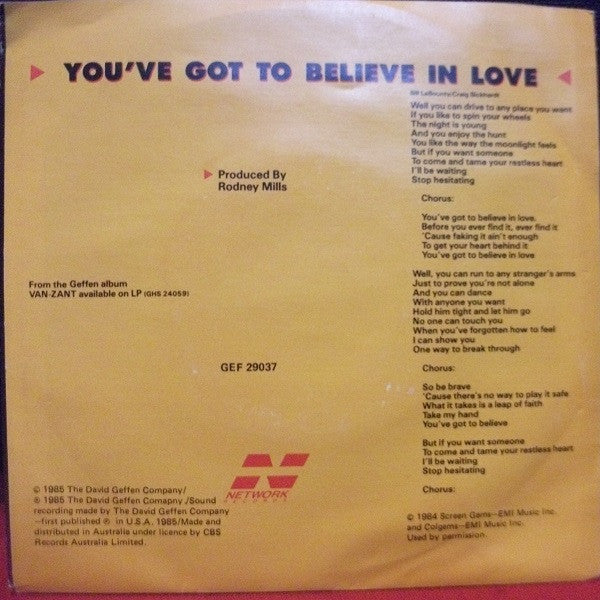 Van-Zant : You've Got To Believe In Love (7", Single, Promo)