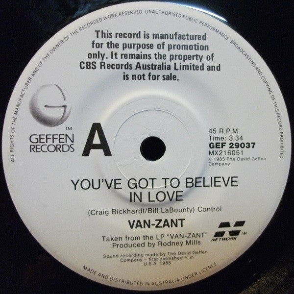 Van-Zant : You've Got To Believe In Love (7", Single, Promo)