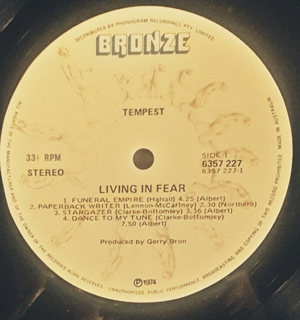 Tempest (6) : Living In Fear (LP, Album)