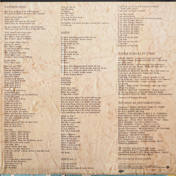 Frank Zappa And The Mothers : One Size Fits All (LP, Album, Ter)