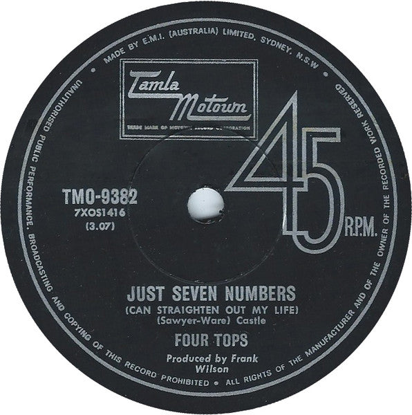 Four Tops : Just Seven Numbers (Can Straighten Out My Life) (7", Single)
