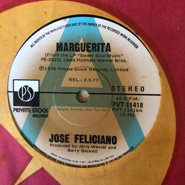 José Feliciano : Marguerita (7", Single, Promo)