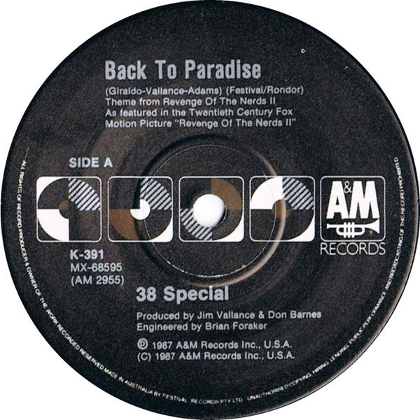 38 Special (2) : Back To Paradise (7", Single, Ltd)