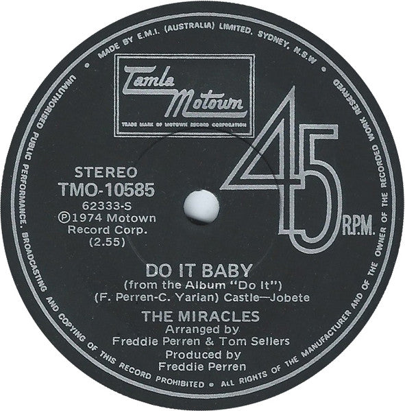 The Miracles : Do It Baby (7", Single)
