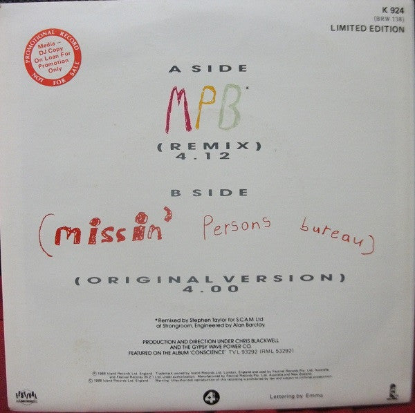 Womack & Womack : MPB (Missin' Persons Bureau) (7", Single, Ltd)