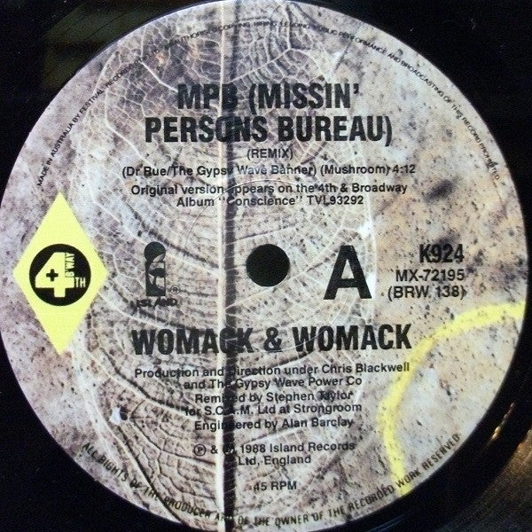 Womack & Womack : MPB (Missin' Persons Bureau) (7", Single, Ltd)