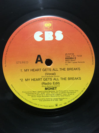 Monet : My Heart Gets All The Breaks (12", Single)
