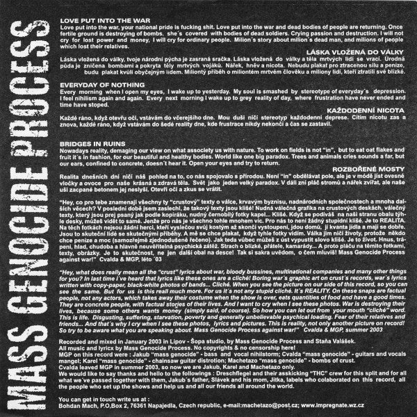 Mass Genocide Process / Dreschflegel : Mass Genocide Process / Dreschflegel (7", EP)