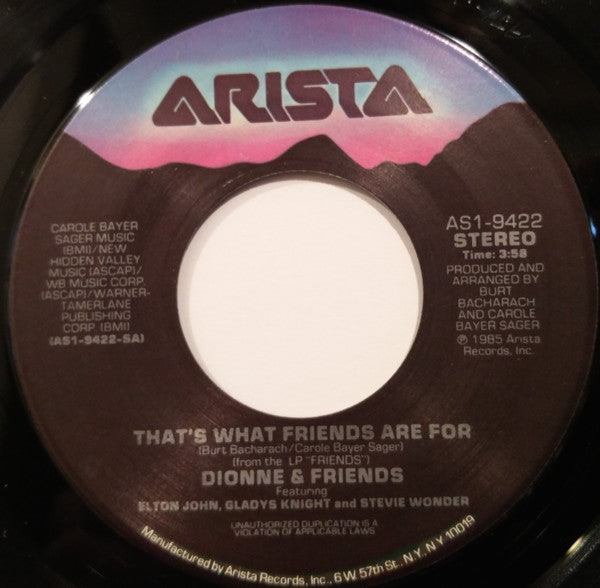 Dionne & Friends Featuring Elton John, Gladys Knight And Stevie Wonder : That's What Friends Are For (7", Single)