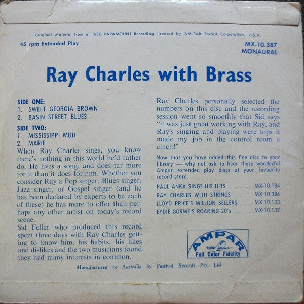 Ray Charles : Ray Charles With Brass (7", EP)